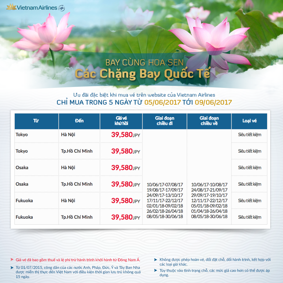 Chương trình khuyến mại Bay cùng hoa sen của Vietnam Airlines